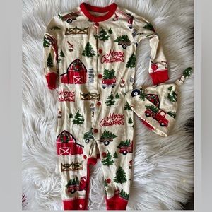 Farm Christmas baby pjs with hat